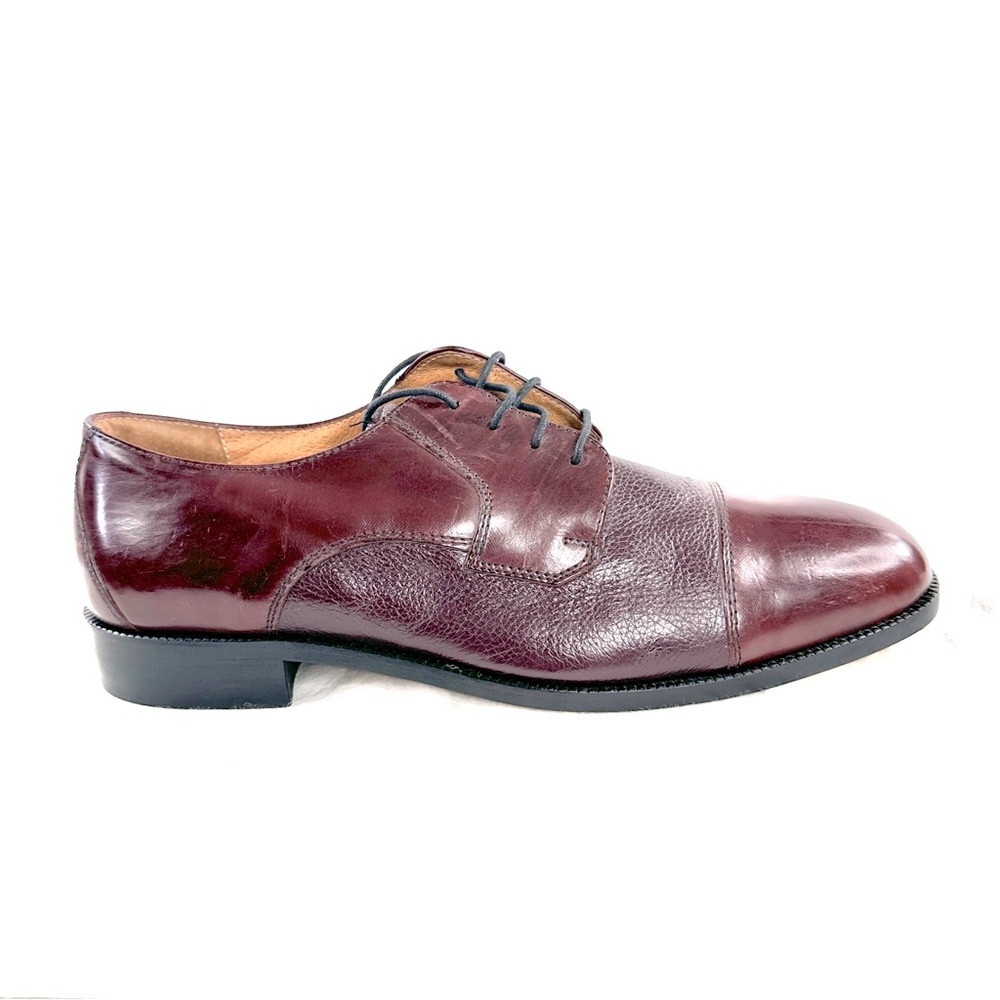 Pronto Uomo Firenze Men Size 10.5 Burgundy Leather Cap Toe Oxford Shoe Italy